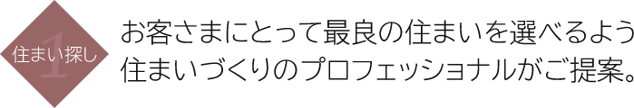 住まい探し｜お客さまにとって最良の住まいを選べるよう住まいづくりのプロフェッショナルがご提案。